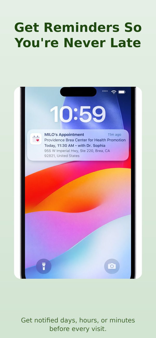 Lock screen notification reminding about an appointment
